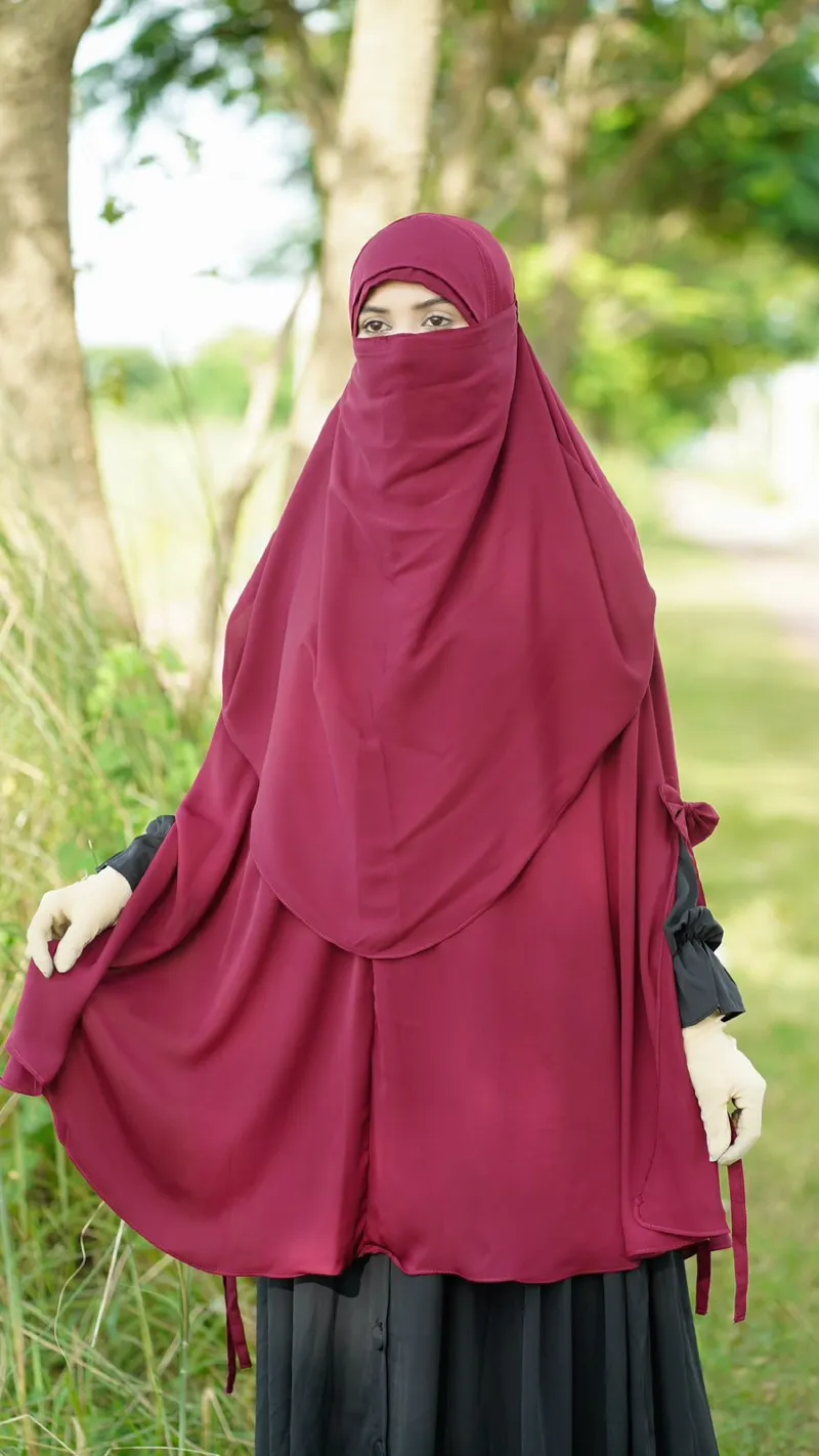 Readymade Khimar Hijab in Cherry Fabric, Free Size