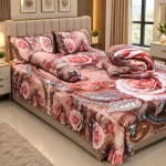 3D Design Comforter and King Size Velvet Bed Sheet Set, 6 Colours