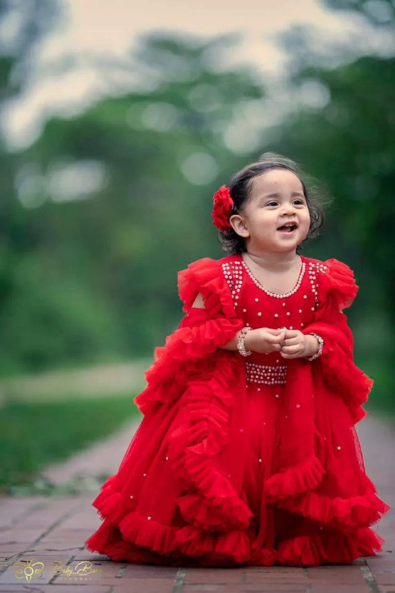 Girls' AC Net Party Dress with Bead Work, Ages 3 to 12