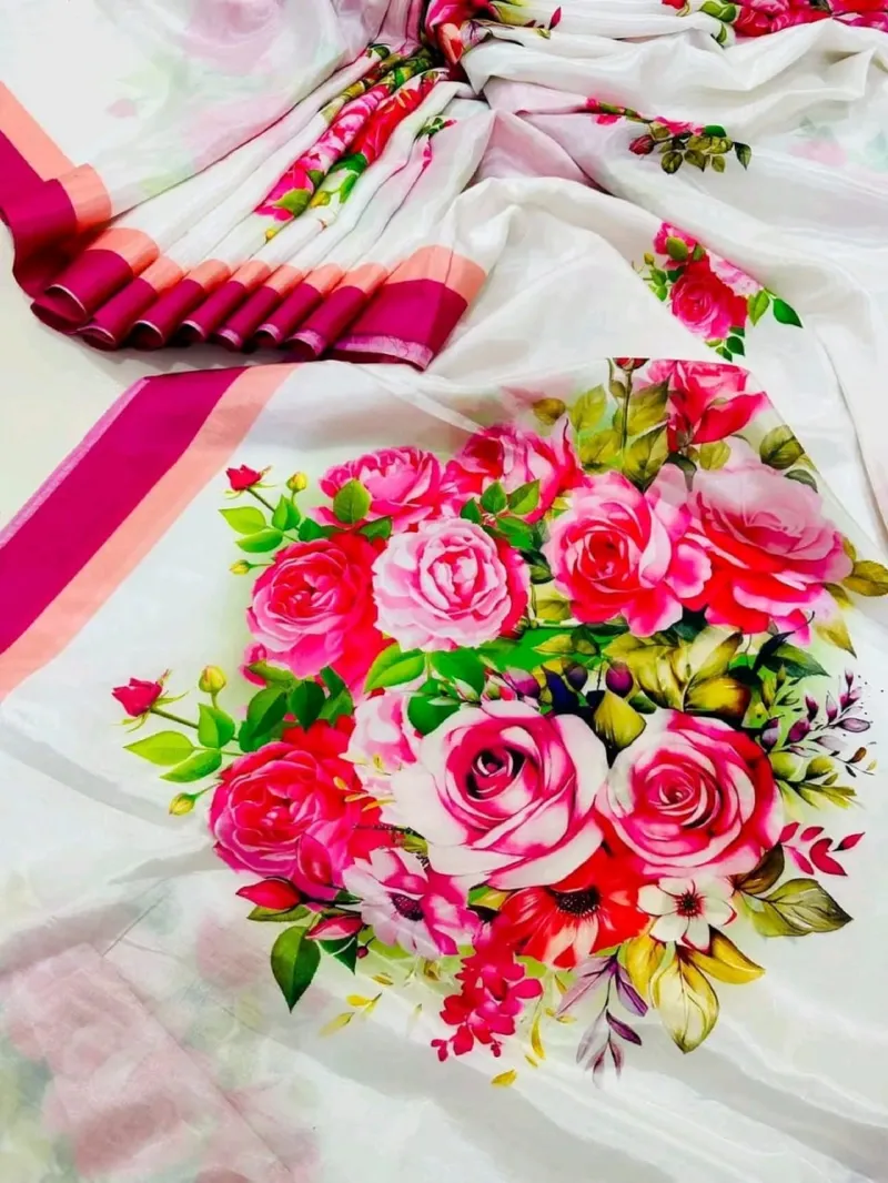 Topetor সিল্ক ডিজিটাল প্রিন্ট শাড়ি, ম্যাচিং ব্লাউজ পিসসহ