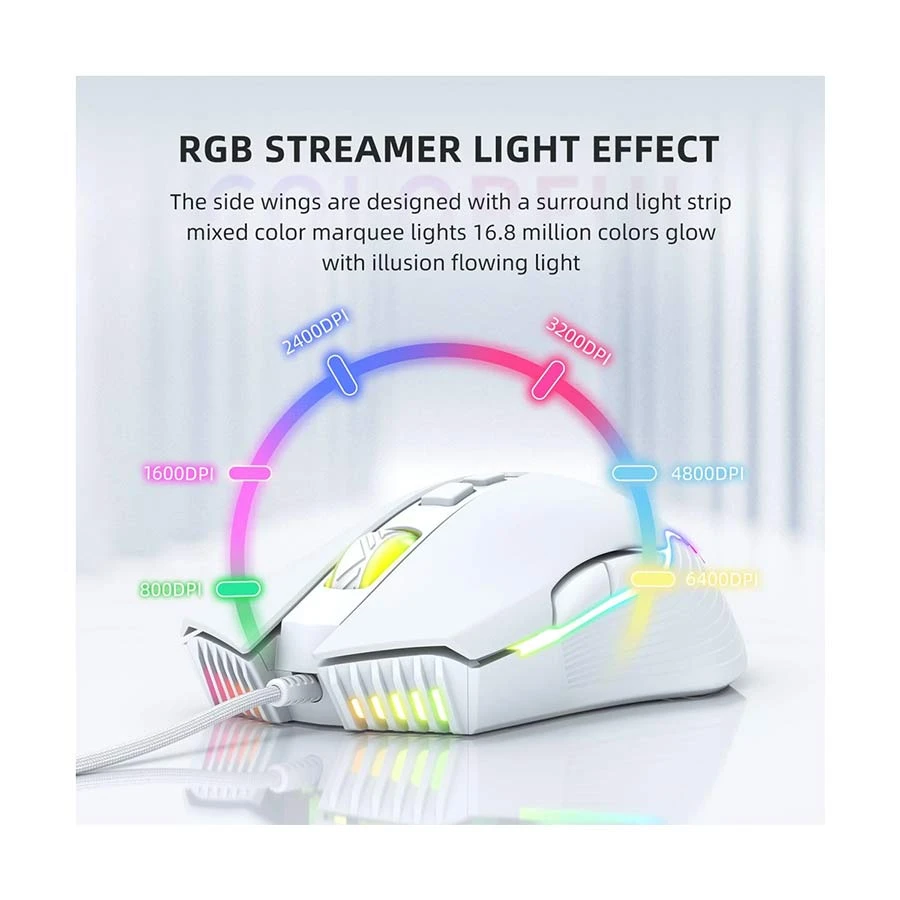 Onikuma CW905 RGB Wired White Gaming Mouse