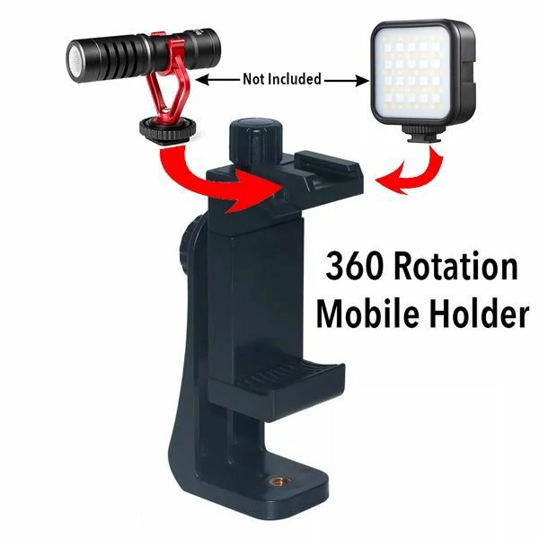 360 ডিগ্রি মোবাইল হোল্ডার কোল্ড শু মাউন্ট সহ অতিরিক্ত মাইক্রোফোন বা LED লাইটের জন্য