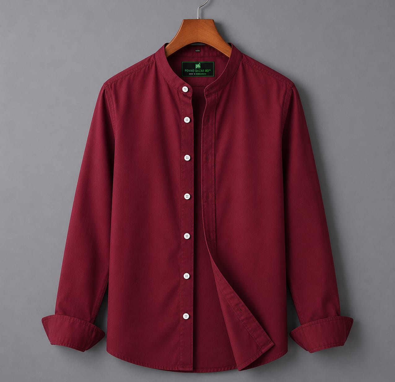 Men's Oxford Cotton Band Collar Full Sleeve Shirt, Slim Fit