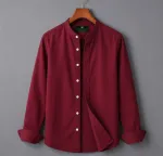 Men's Solid Oxford Long Sleeve Shirt with Band Collar