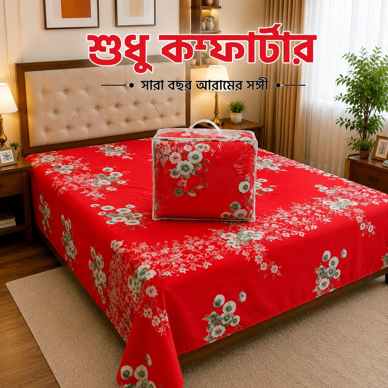 Twill Cotton Comforter, 7 x 7.5 Feet, Digital Print