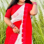 দুর্গাপূজার ট্র্যাডিশনাল লাল-সাদা কটন হ্যান্ডলুম শাড়ি
