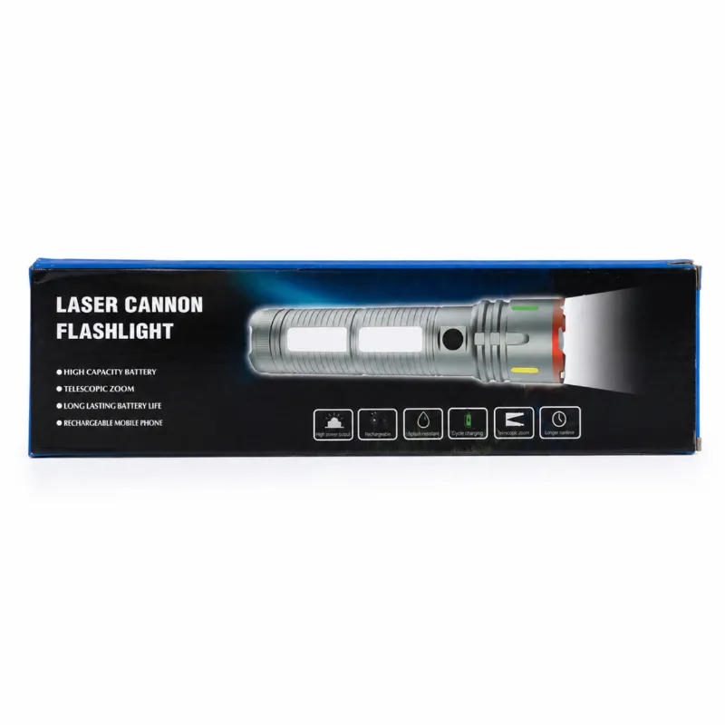 Laser Cannon X03 মেটাল ট্যাকটিক্যাল টর্চলাইট – বিল্ট-ইন পাওয়ার ব্যাংকসহ
