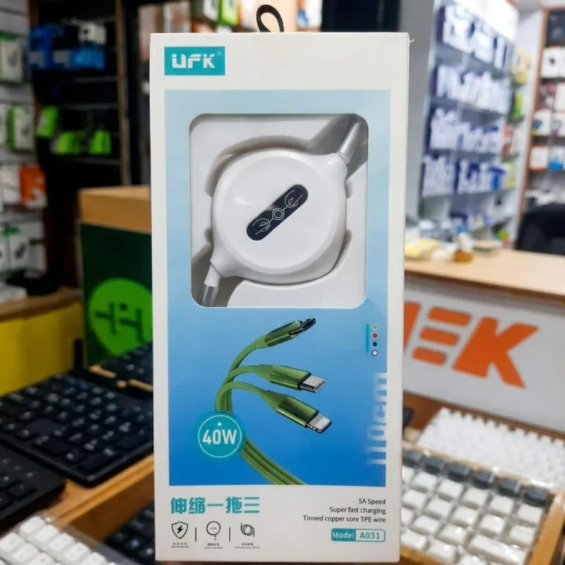UFK A031 3-in-1 রিট্র্যাক্টেবল ফাস্ট চার্জিং ক্যাবল