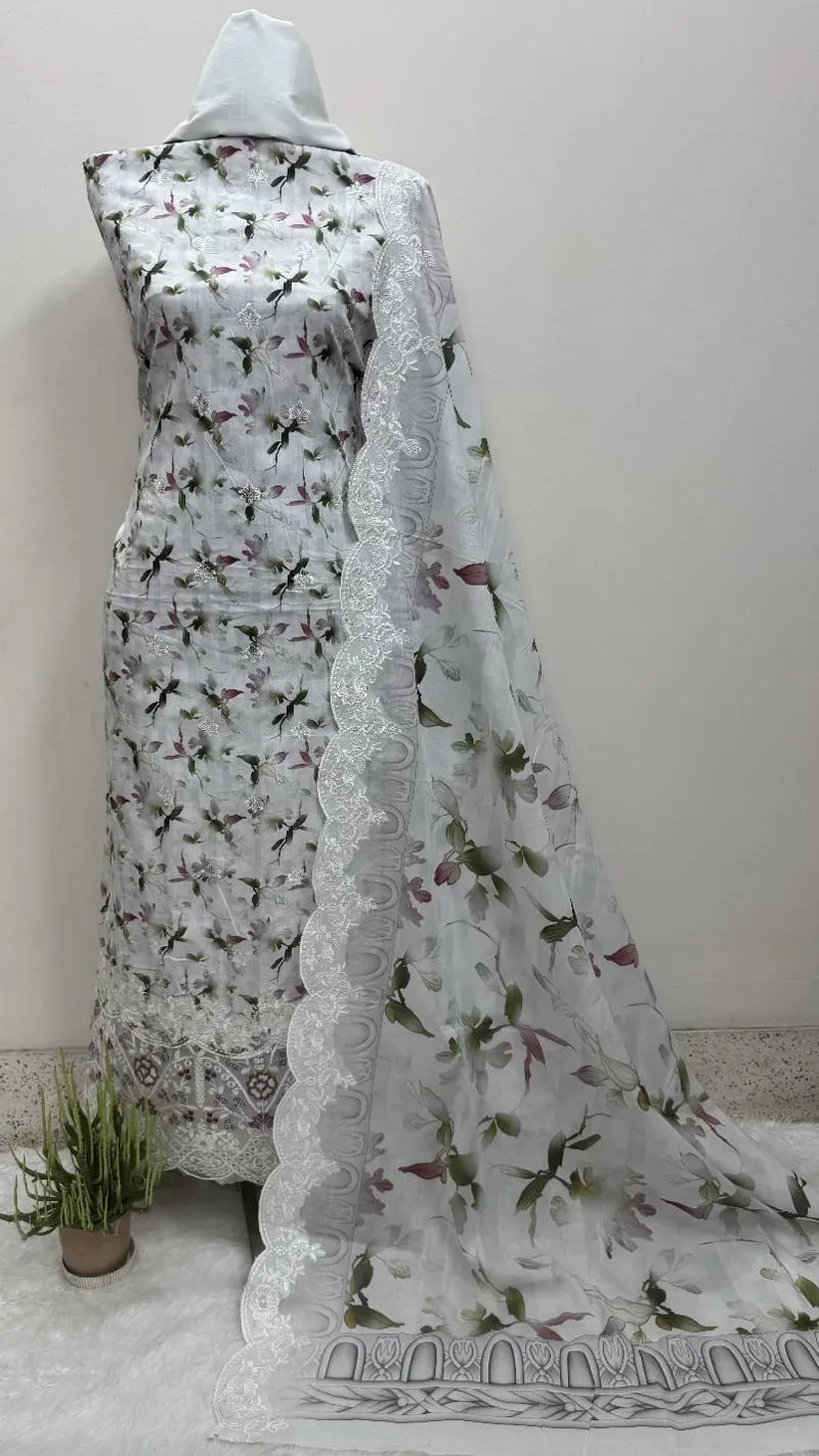 Unstitched Laser Cut Three Piece with Double Layer Hem