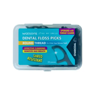 Watsons চারকোল ডেন্টাল ফ্লস পিক, রাউন্ড থ্রেড টুথপিক 50 পিস
