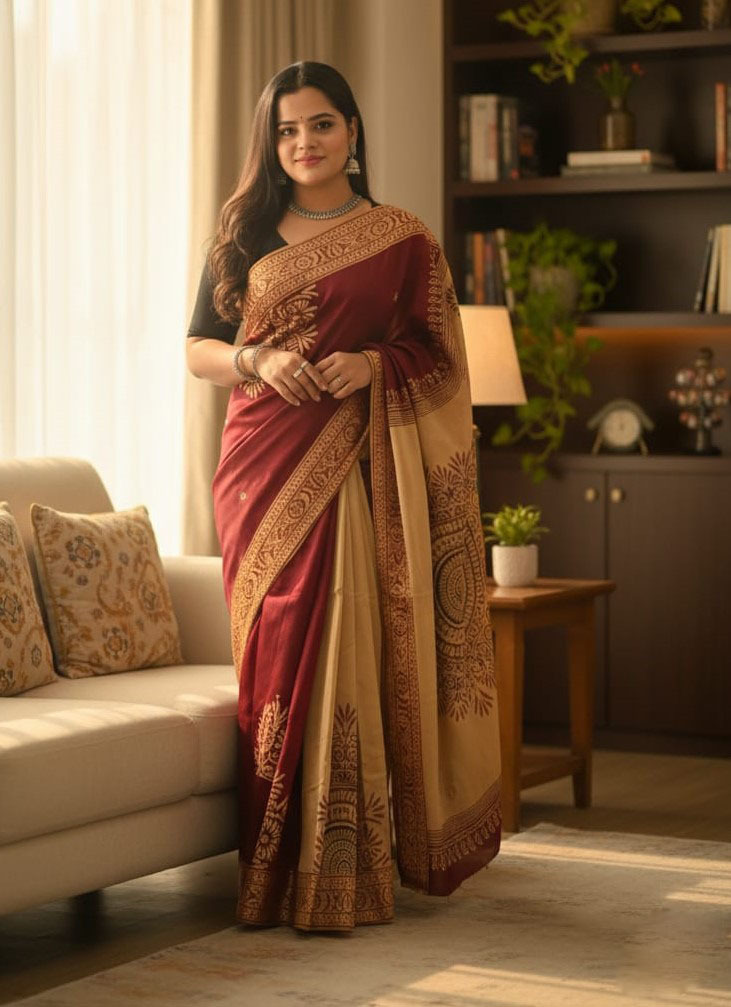 Women's Dhupian Silk Saree, 13 Haath, Without Blouse Piece