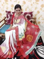 Embroidered Dhupian Silk Saree in Block Print, 13 Haath