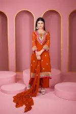 Women's Readymade Georgette Three Piece, Dollar Work, 46 Inch Kameez