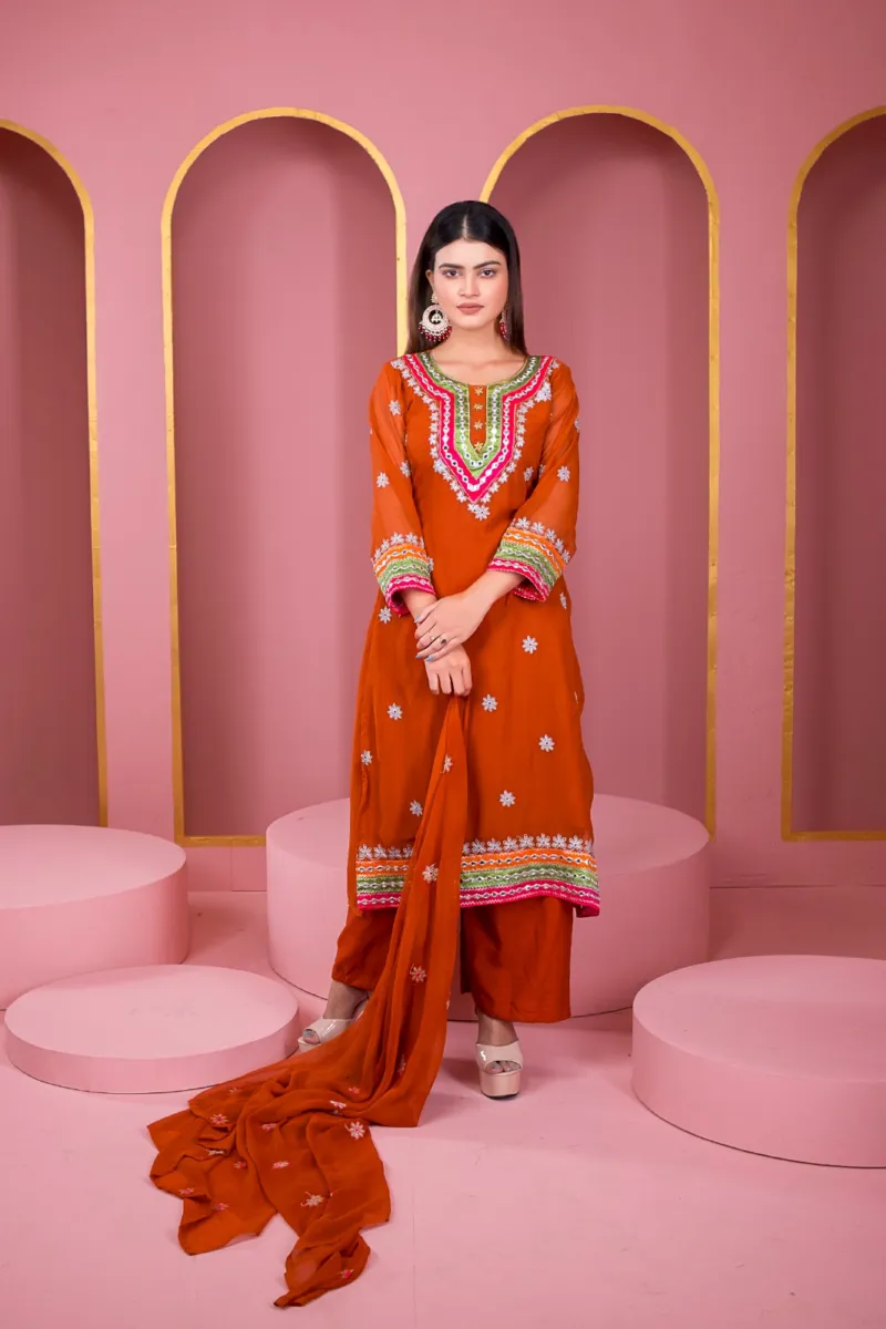 Women's Readymade Georgette Three Piece, Dollar Work, 46 Inch Kameez