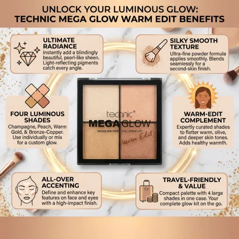 Technic Mega Glow হাইলাইটার - Warm Edit শেড