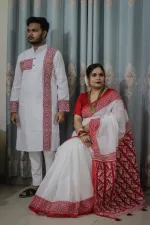 Puja Couple Dress, Resham Silk Saree and Dhupian Silk Panjabi