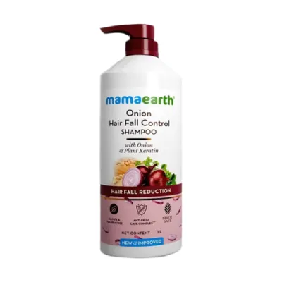 Mamaearth অনিয়ন হেয়ার ফল কন্ট্রোল শ্যাম্পু উইথ অনিয়ন ও প্ল্যান্ট কেরাটিন 1 লিটার