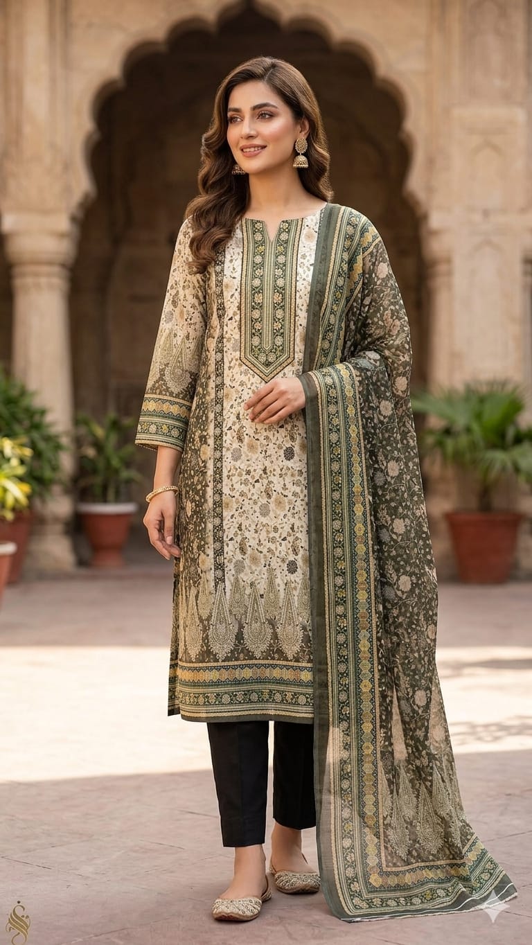 Zam Zam Design Digital Print Unstitched Cotton Three Piece