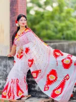 Women's Block Printed Half Silk Saree, Saree Only, 3 Colours