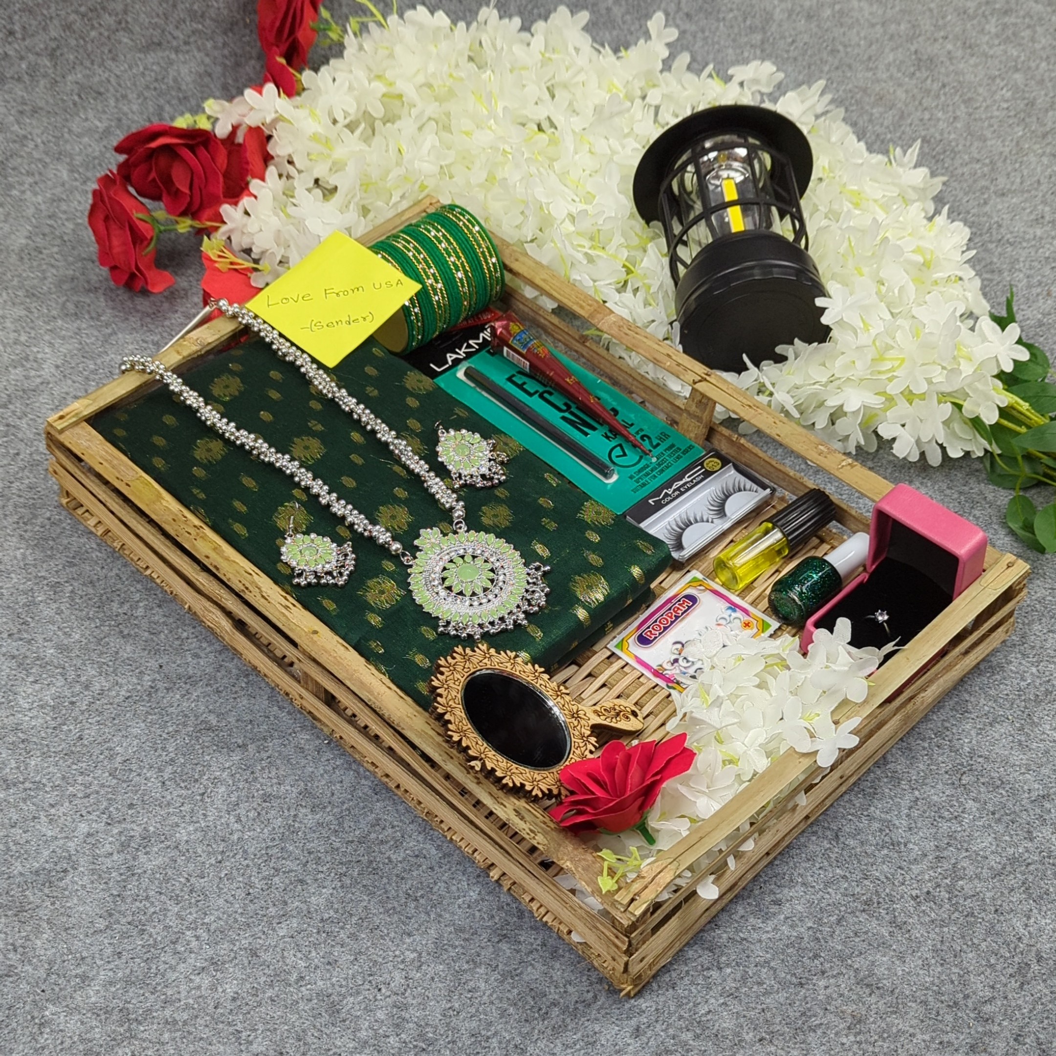 হাফ সিল্ক জামদানি শাড়ি কম্বো সেট - সবুজ