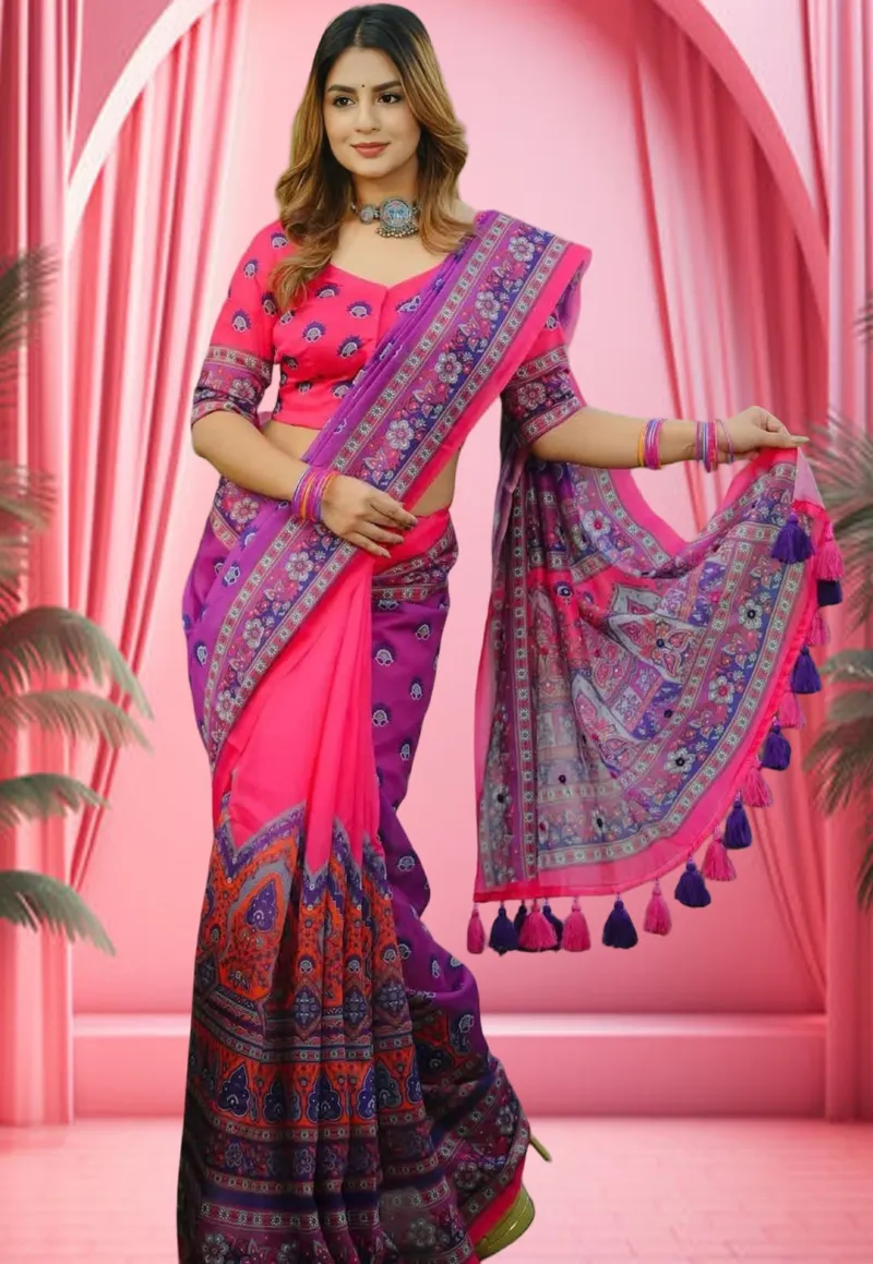 Chanduri Silk Digital Print Saree, 12.5 Haath, 5 Colours