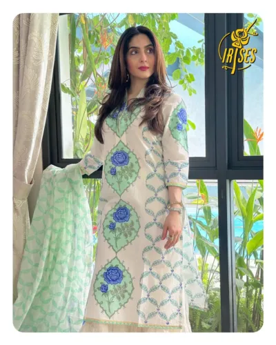 মেয়েদের কটন থ্রি পিস, লেস ঘারারা, 45 ইঞ্চি কামিজ