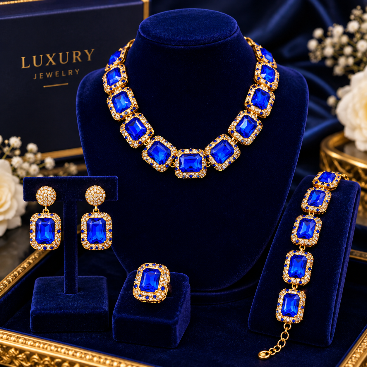 Premium Royal Blue Bridal & Party Jewelry Set