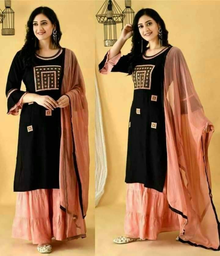 Embroidered Linen Gharara Three Piece with Dollar Work