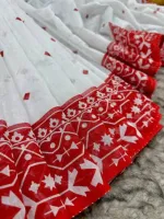 পূজার হাফ সিল্ক জামদানি প্রিন্ট শাড়ি, 6 রং