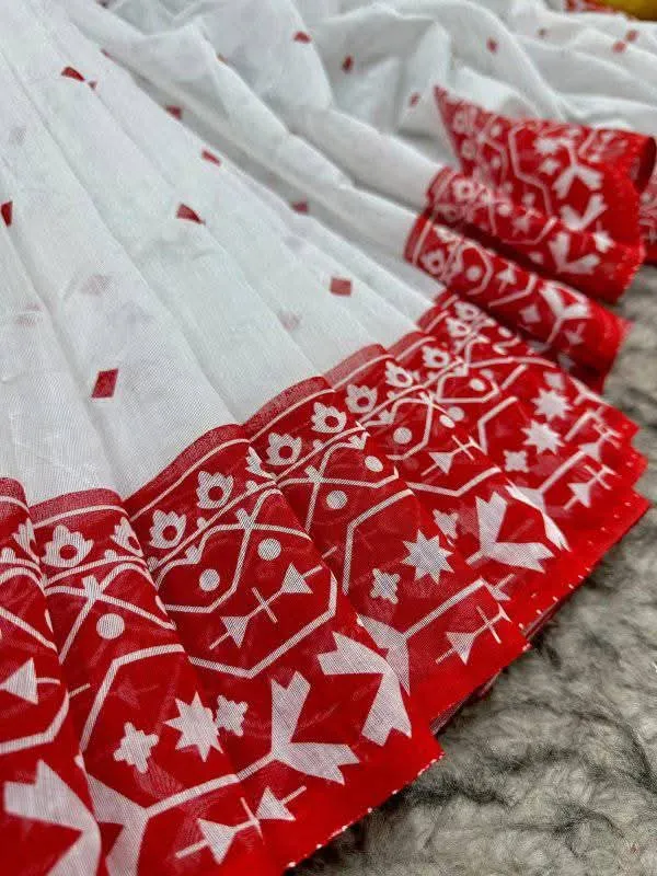 পূজার হাফ সিল্ক জামদানি প্রিন্ট শাড়ি, 6 রং