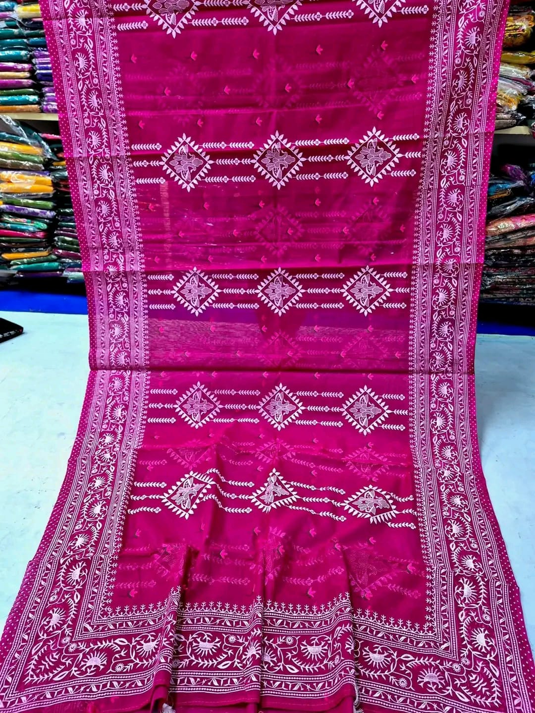 Half Silk Screen Print Saree for Puja and Festivals, 4 Colours