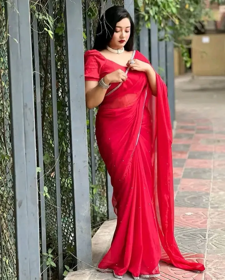 Georgette Saree, 12 Haath, Without Blouse Piece, 6 Colours