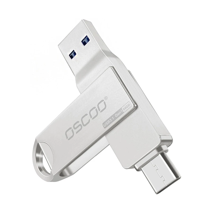 OSCOO CU002 64GB USB 3.1 Gen 1 & Type-C OTG Silver Pen Drive