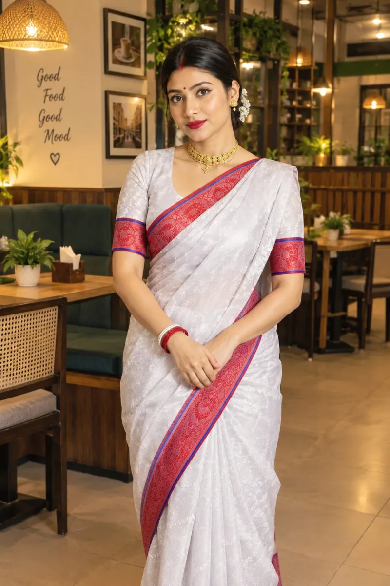 Soft Silk Katan Saree for Puja and Festivals, with Blouse Piece