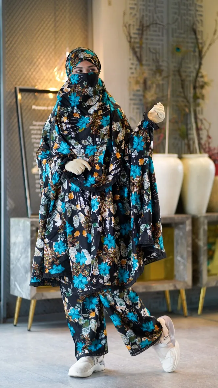 Free Size Linen Khimar Set with Niqab and Palazzo Pants