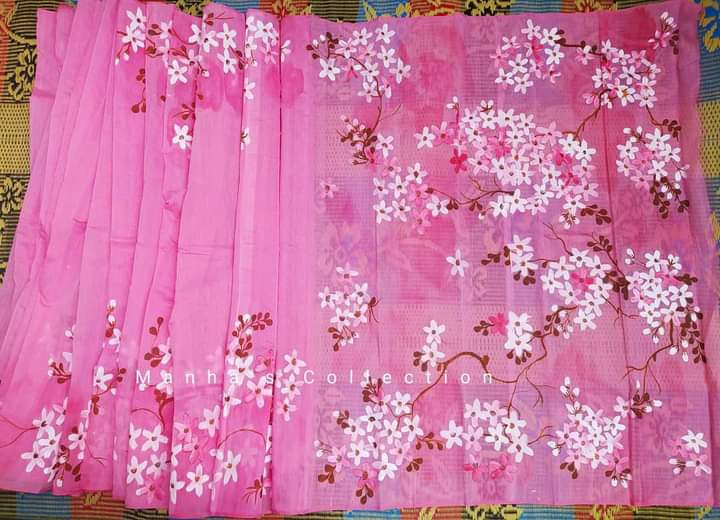 Half Silk Saree with Hand Painted Work in 6 Colours, 12 Haath