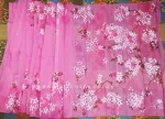 Hand Print Brush Work Saree in Half Silk, 12 Haath Long
