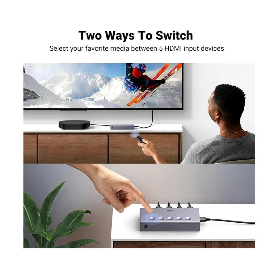 UGREEN CM568 25857 5 In 1 Out HDMI Switcher with Remote, 4K 60Hz