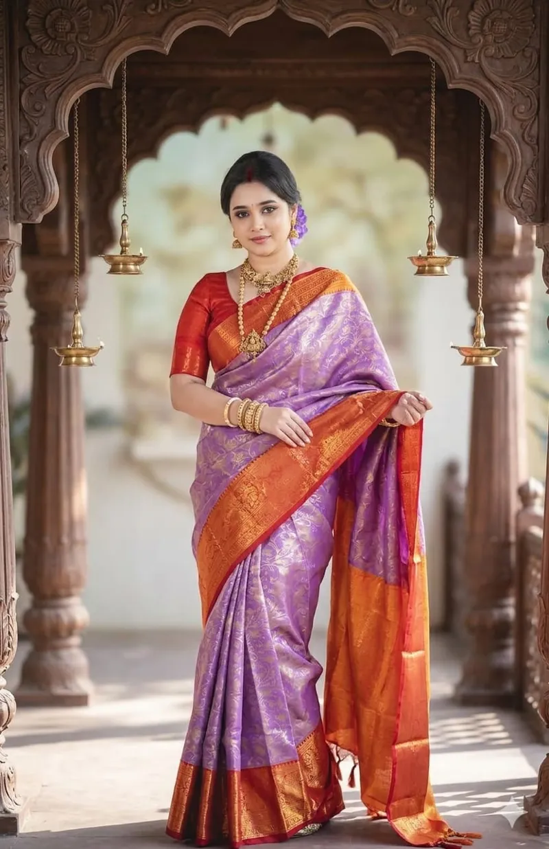 Kanjivaram Saree with Zari Work and Matching Blouse Piece, 4 Colours