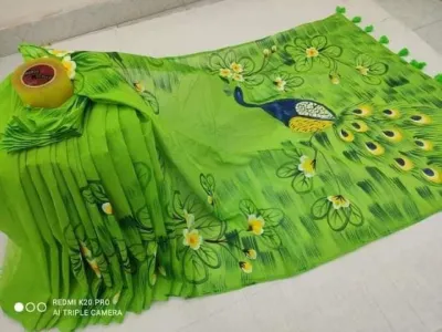 হ্যান্ড প্রিন্ট ডিজাইনের হাফ সিল্ক শাড়ি, 6 শেড