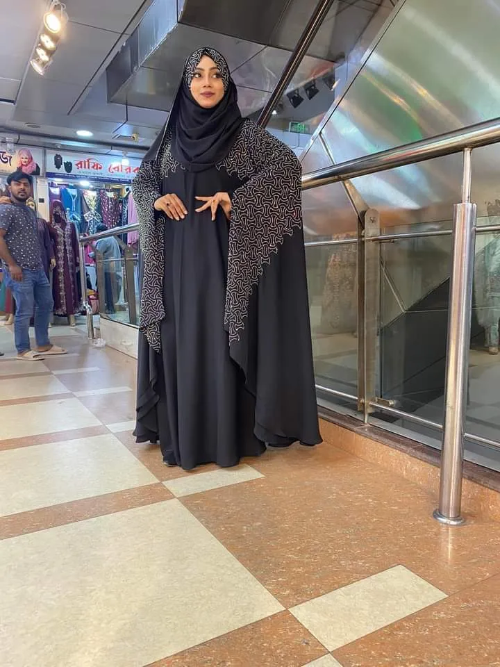 Free Size Cherry Abaya Borka with Stone Work and Hijab, 6 Colours