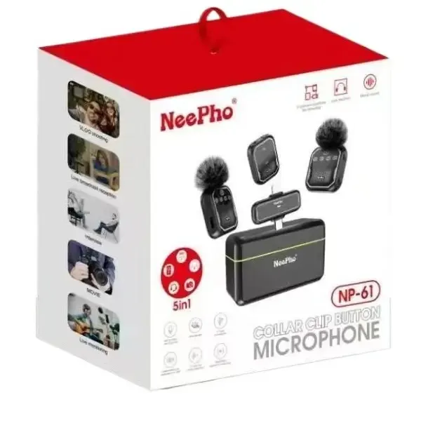 Neepho NP-61 ওয়্যারলেস মাইক্রোফোন – Type-C, iPhone ও ক্যামেরার জন্য