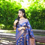 নেভি সিল্ক কাতান শাড়ি