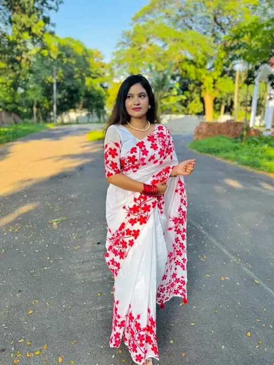 Block Print Half Silk Saree with Screen Print Work, 6 Colours