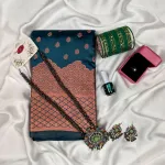 সিল্ক কাতান শাড়ি কম্বো প্যাক – ওশান গ্রিন