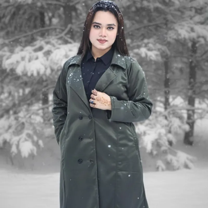 Women's Suede Leather Overcoat with Buttons and Side Pockets