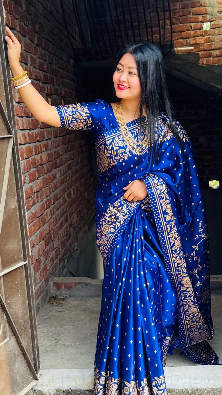 Silk Saree in Skin Print Design, Blouse Piece Included, 6 Colours