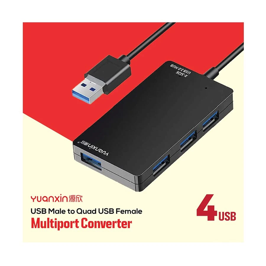Yuanxin X-3226 USB to 4-Port USB Hub 1.2 Meter Black