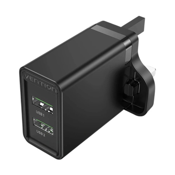 Vention FBAB0-UK ২-পোর্ট USB ১৮W কালো চার্জার