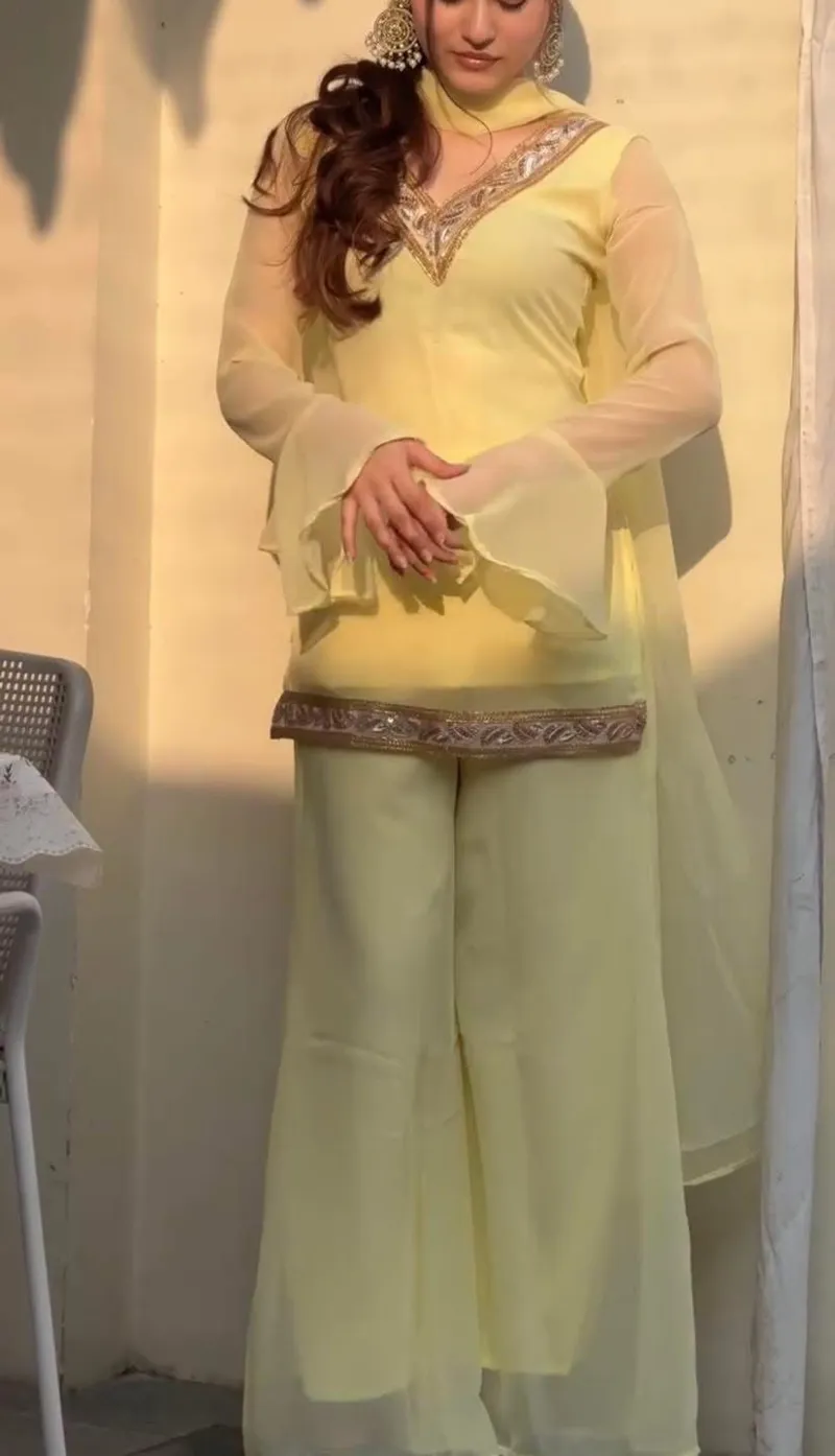 জর্জেট সিকুইন থ্রি-পিস, ইনারসহ প্যালাজো, সাইজ M থেকে XL